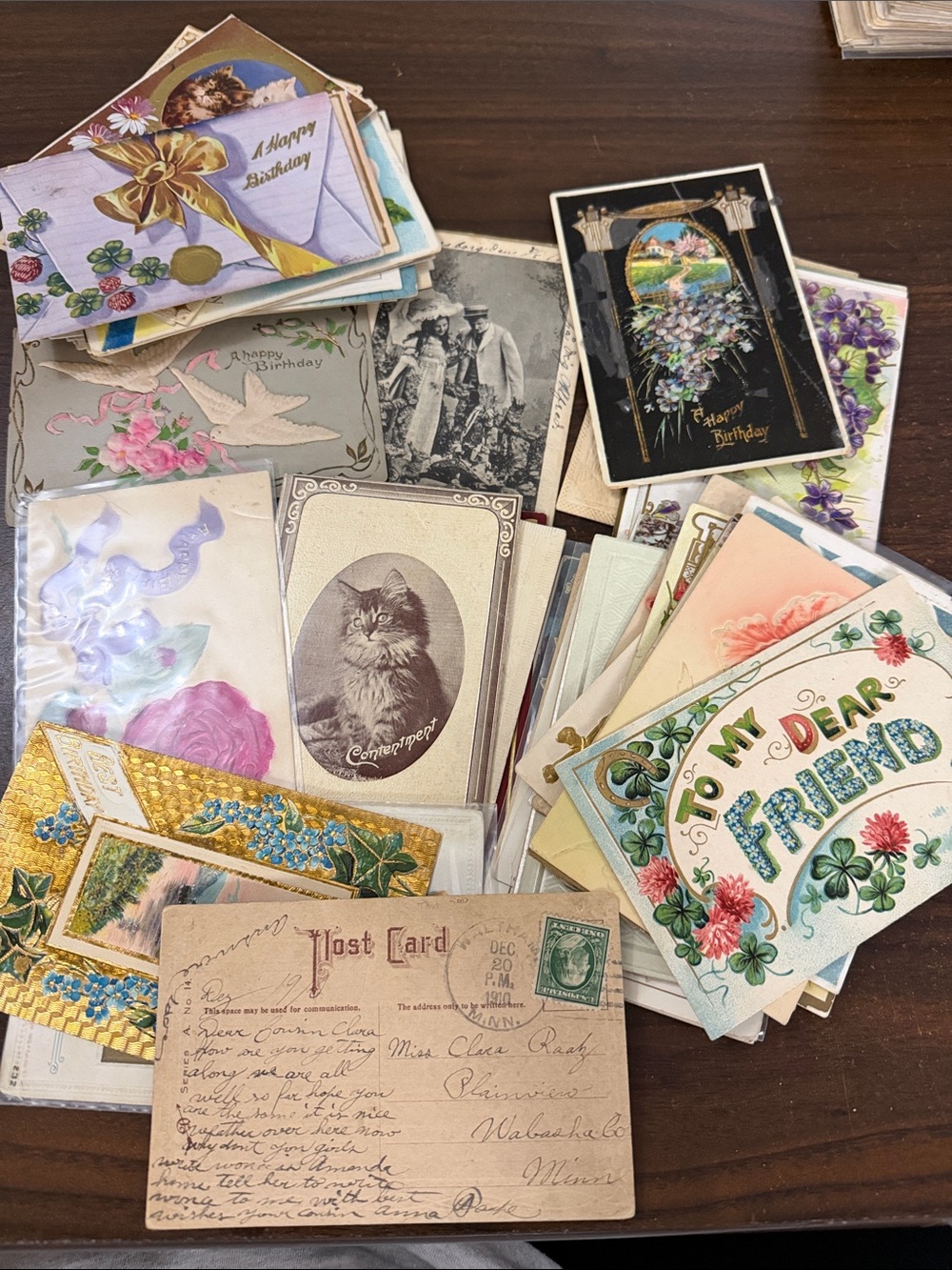 Vintage Antique Postcard Lot of 50+ Early 1900s Birthday Ephemera Floral Cats